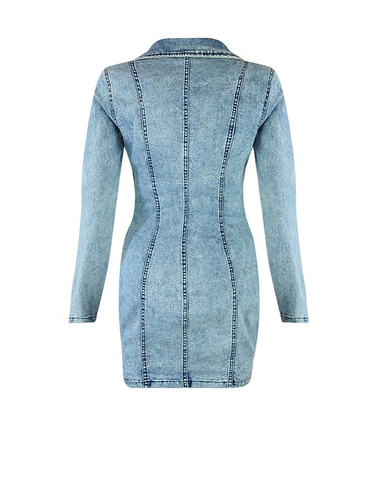 Cutout Button Denim Dress Light Blue / 2XL