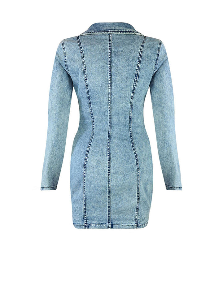 Cutout Button Denim Dress Light Blue / 2XL