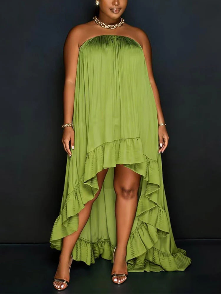 Strapless Ruffle High-Low Dress