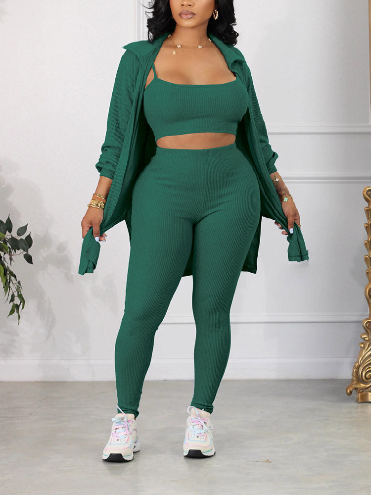 Ribbed Three-Piece Set Blue / XL