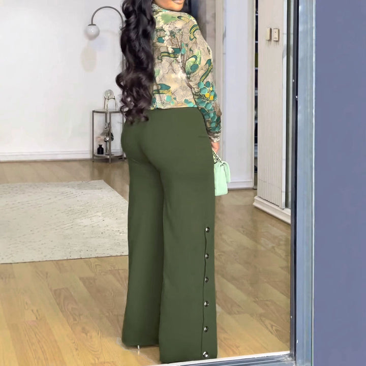 Vintage Printed V-Neck Shirt Wide Leg Pants Set