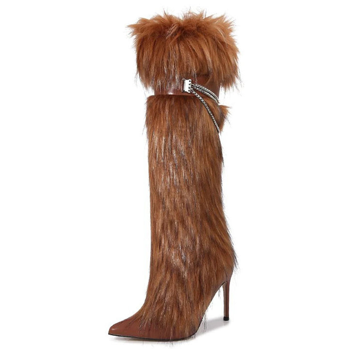 Metal Chain-Adorned Stiletto Boots