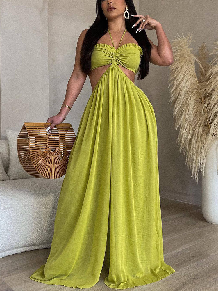 Chiffon Wide Leg Jumpsuit Green / S