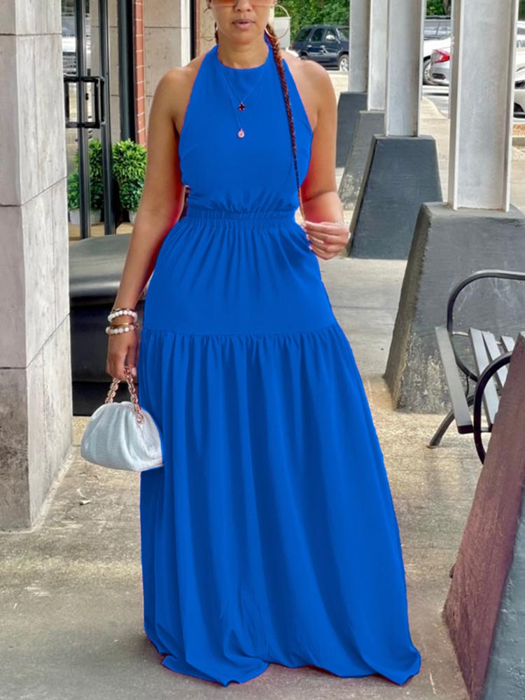 Halter Backless Maxi Dress Red / XL
