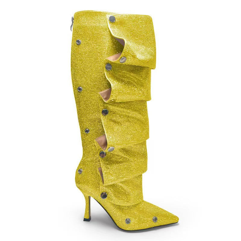 Diamond Studded Fashion High Heeled Boots