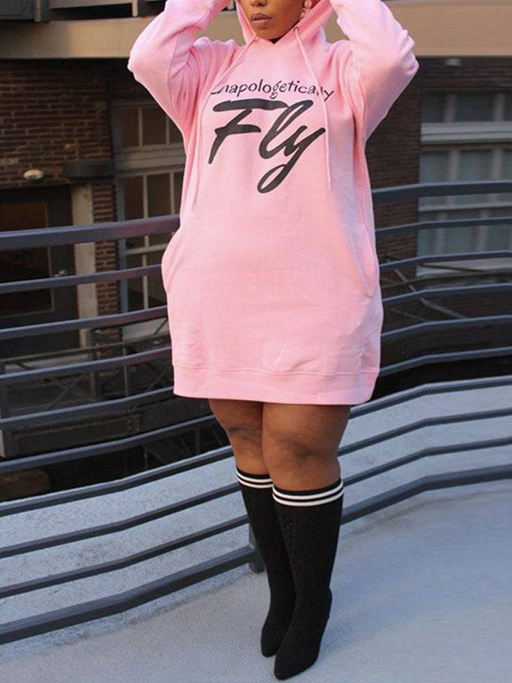 Letter Print Hoodie Dress Army Green / 5XL