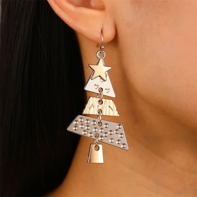 Mixed Metal Christmas Tree Drop Earrings