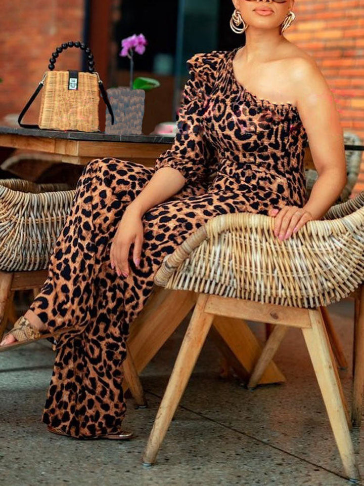 Leopard One Shoulder Jumpsuit Leopard / M