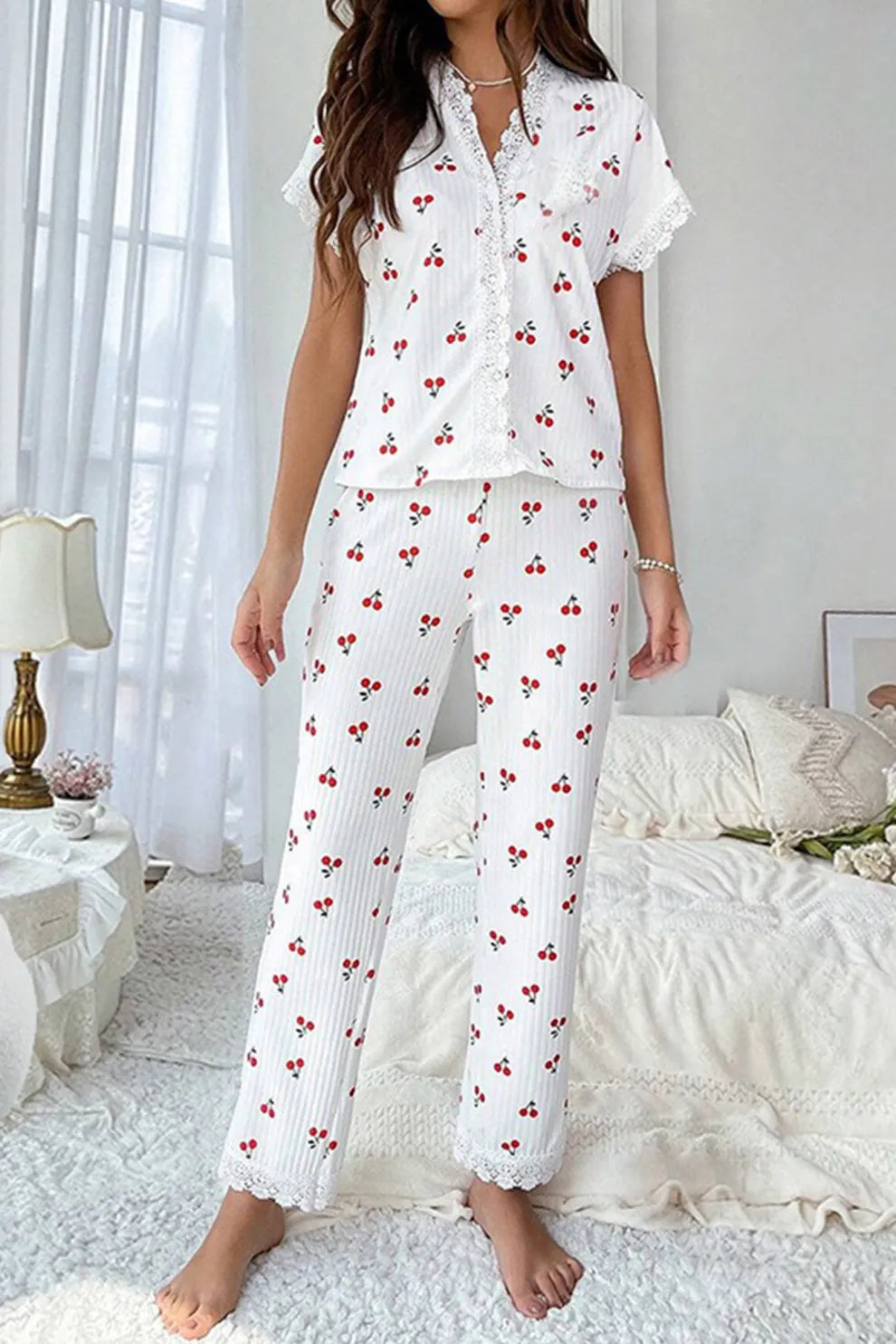 Lace Stitching Short-Sleeved Printed Loungewear