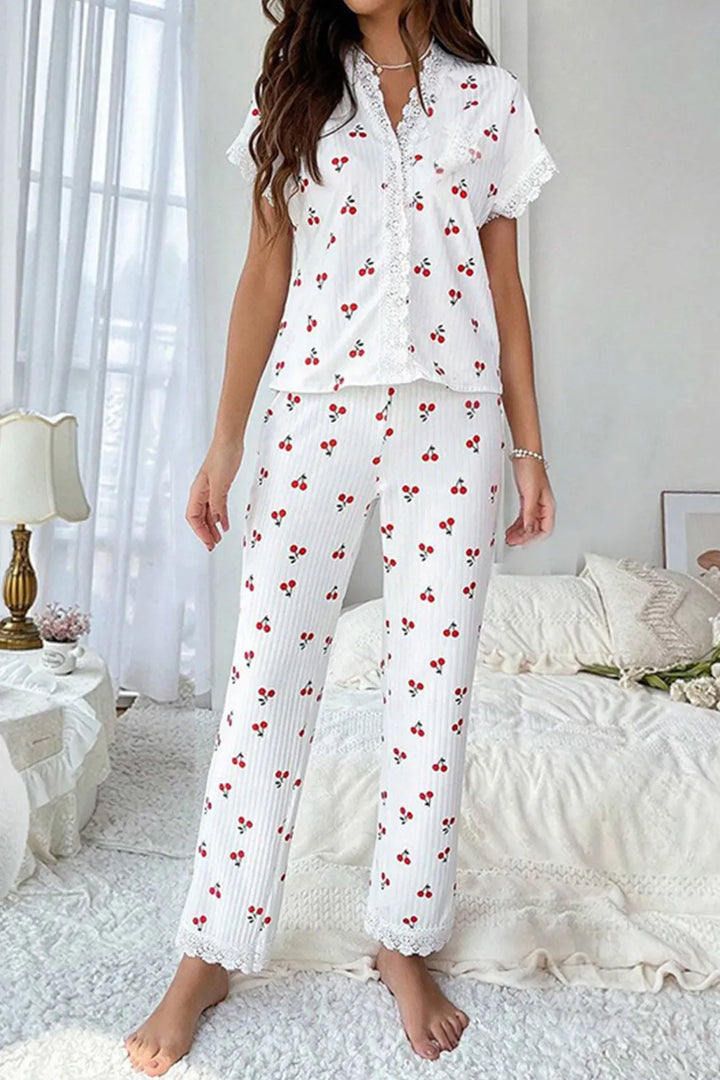 Lace Stitching Short-Sleeved Printed Loungewear
