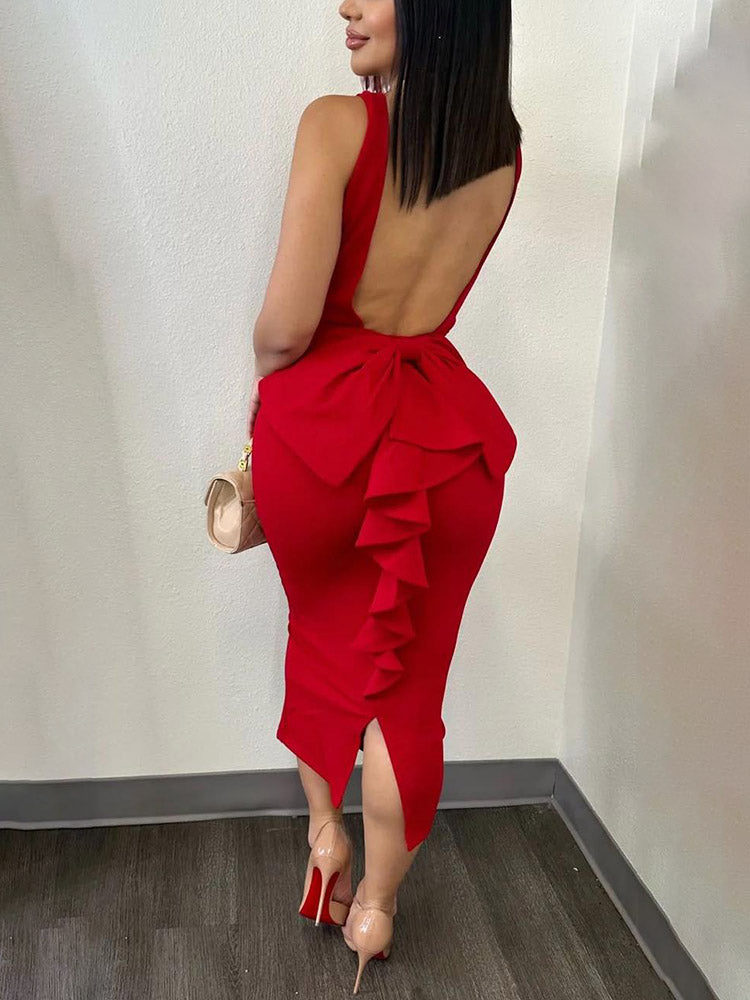 Fabulous Bow Back Dress Red / 2XL