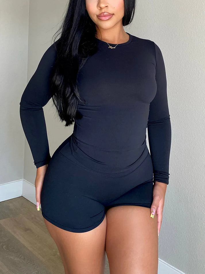 Tight-Fitting Crop Tops & Shorts Set