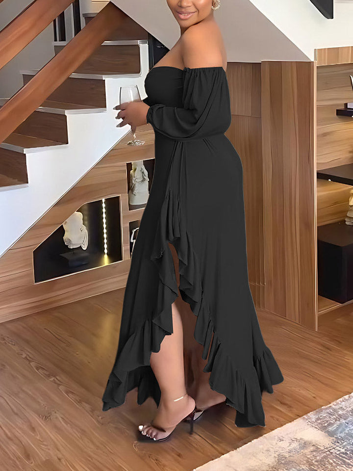 Asymmetrical Ruffle Slit Dress Purple / XL