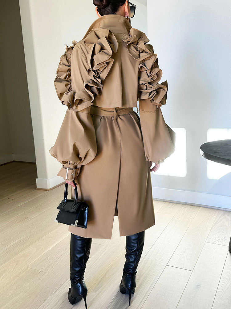 Ruffle Belt Trench Coat Khaki / L