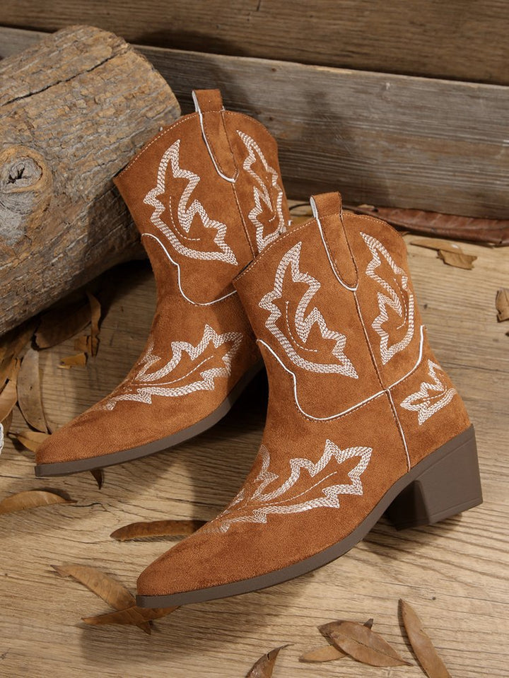 Pointed Toe Embroidered Women's Leather Boots