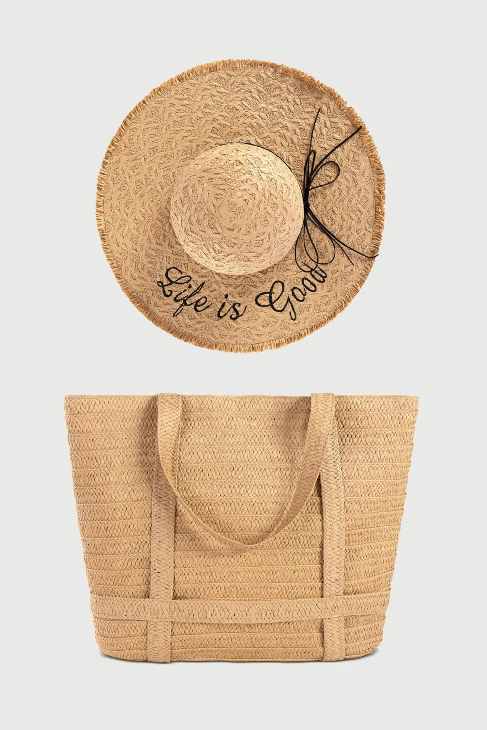 Handmade Solid Color Straw Bag With Hat