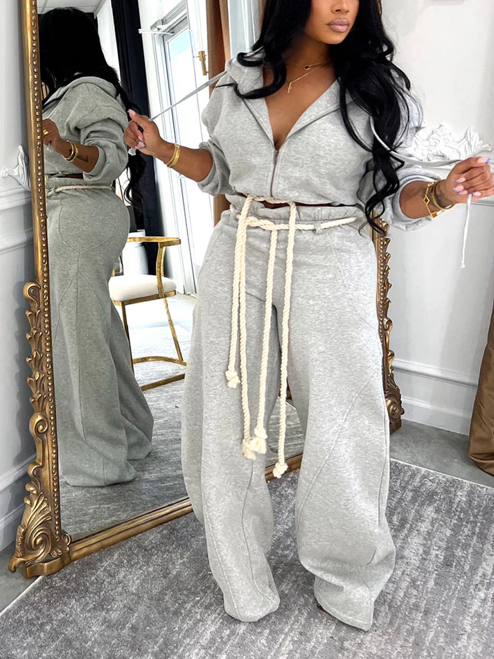 Rope Hoodie Jacket & Wide Jogger Set