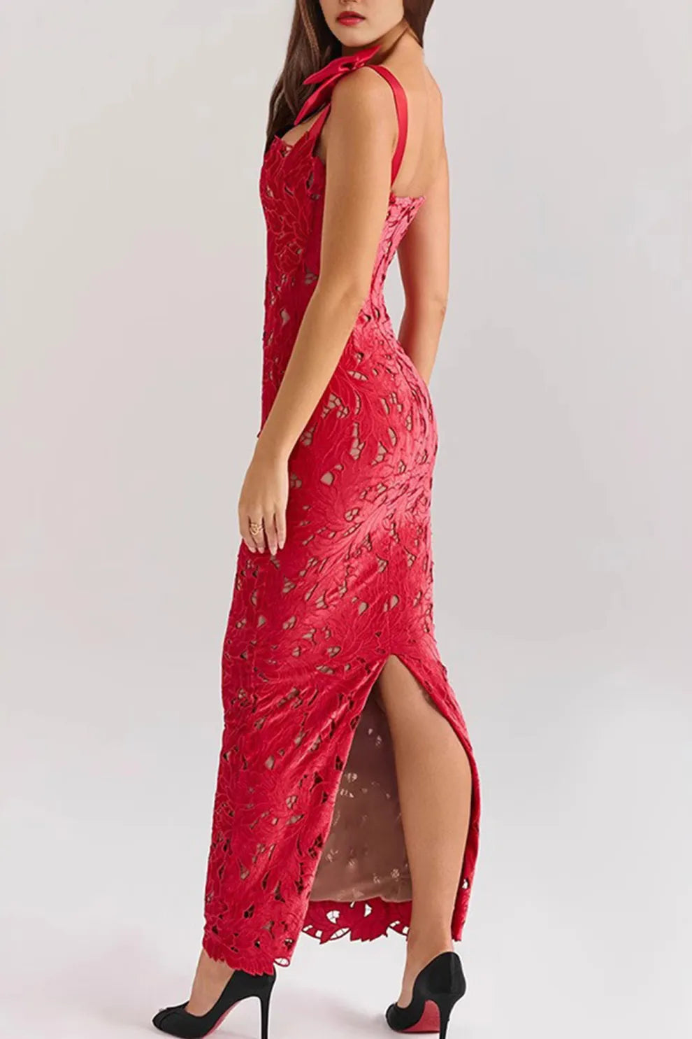 Bow Straps Hollow Out Maxi Dress