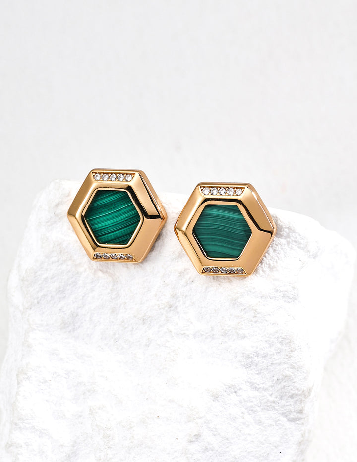 Simple Malachite Zirconia Earrings
