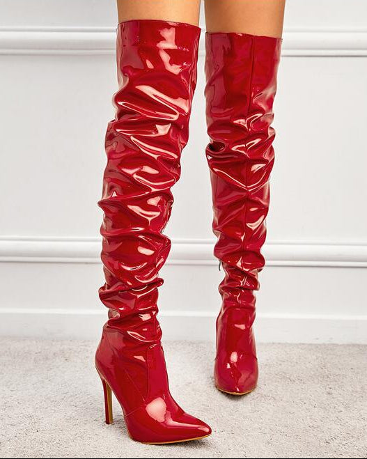 Pointed Toe Patent Leather High Top Women's Boots