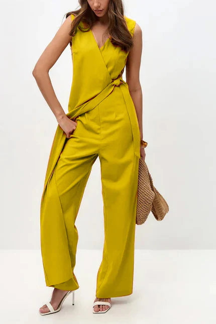 V Neck Zip-up Strappy Jumpsuit