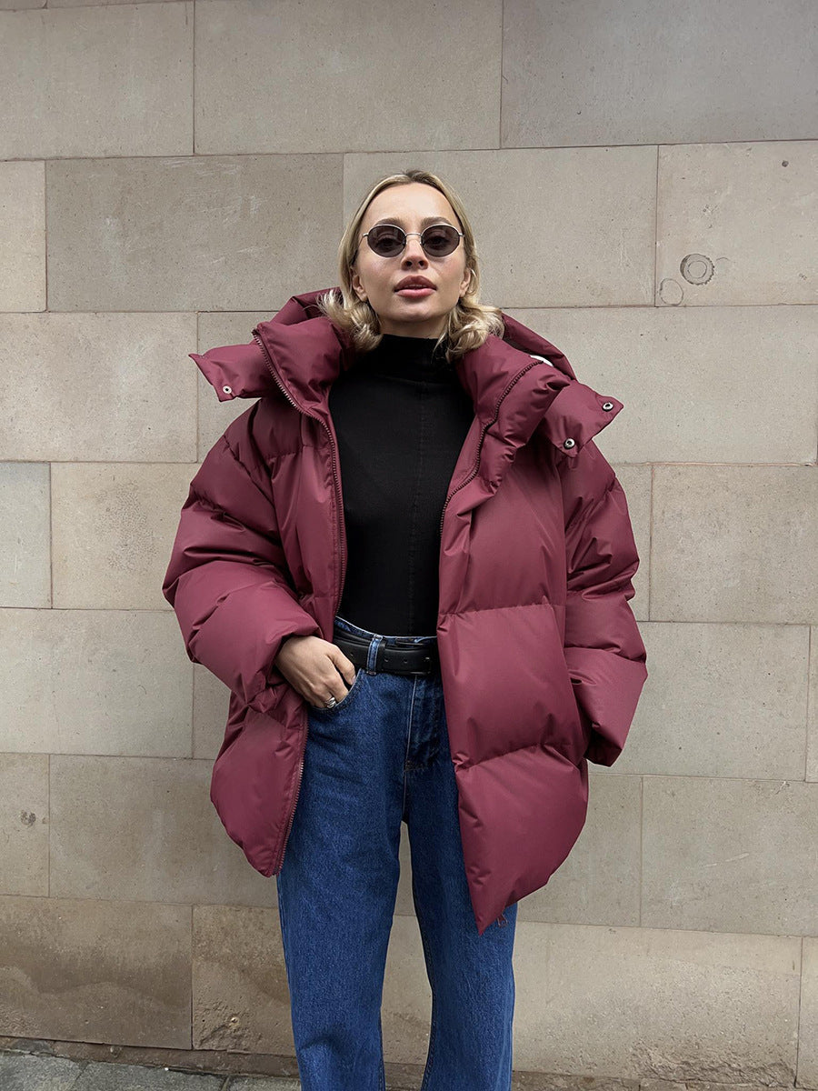 Loose Solid-Color Hooded Cotton Jacket