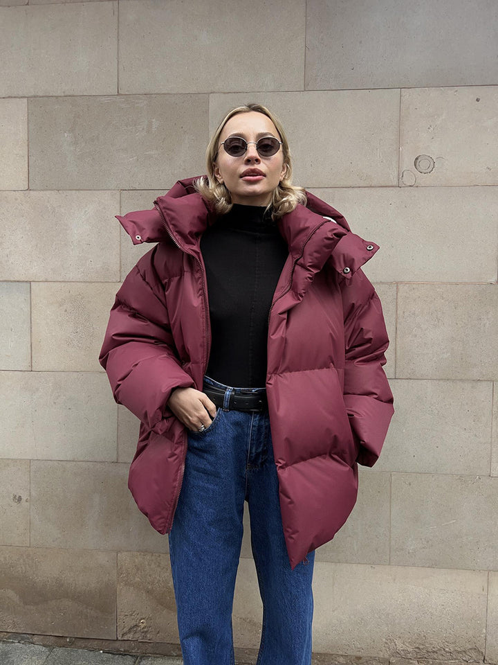 Loose Solid-Color Hooded Cotton Jacket