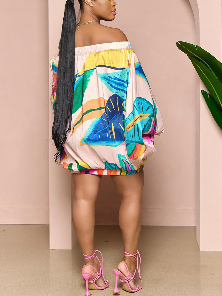 Off Shoulder Printed Dress Pink / L