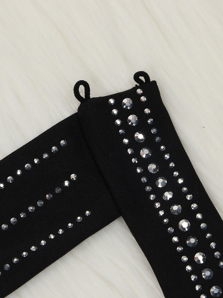 Rhinestone Mesh Backless Midi Dress Black / L