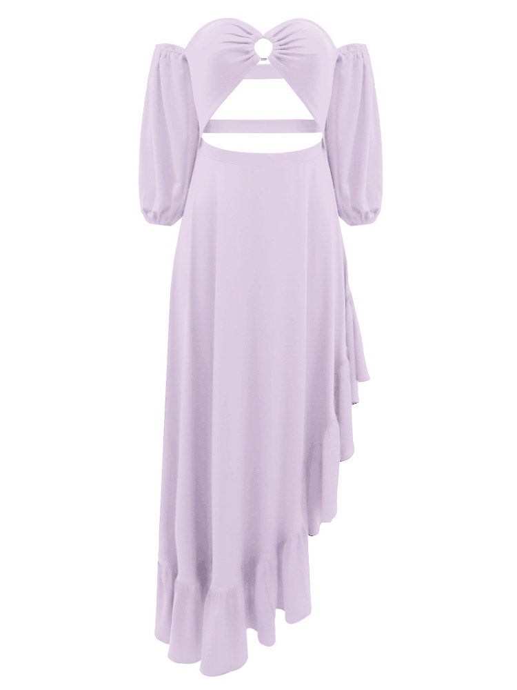 Asymmetrical Ruffle Slit Dress Purple / M