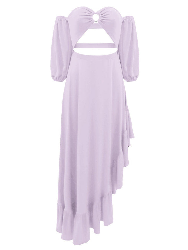 Asymmetrical Ruffle Slit Dress Purple / M