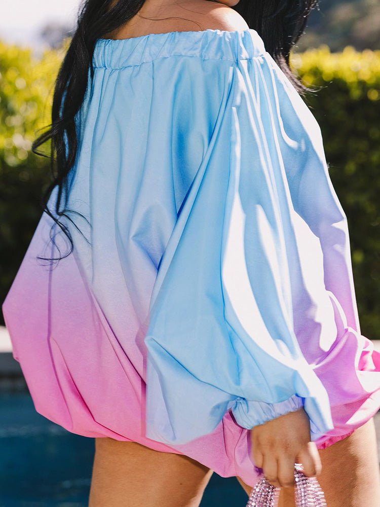 Off Shoulder Printed Dress Pink Blue / XL