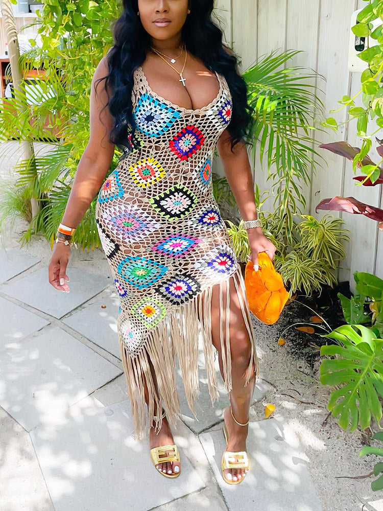 Fringe Crochet Cover-Up Apricot / One size