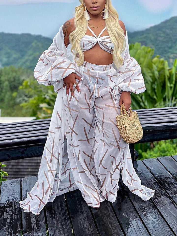Vacation Sheer Three-Piece Set Beige / XL
