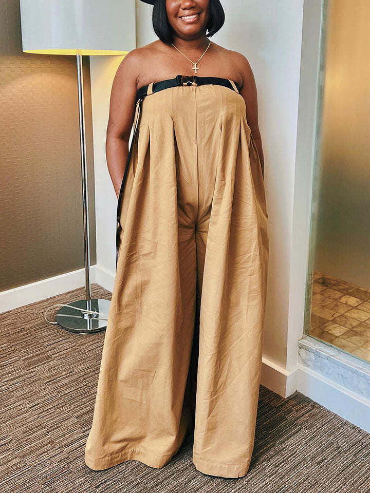 Strapless Loose Jumpsuit With Belt Black / XL