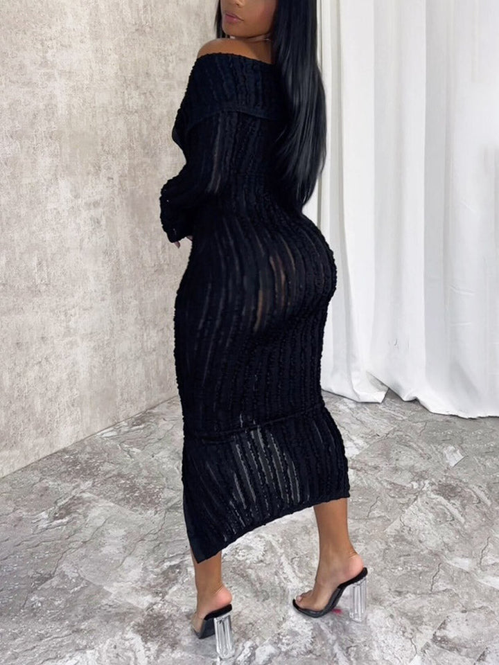 Off Shoulder Mesh Dress Black / L
