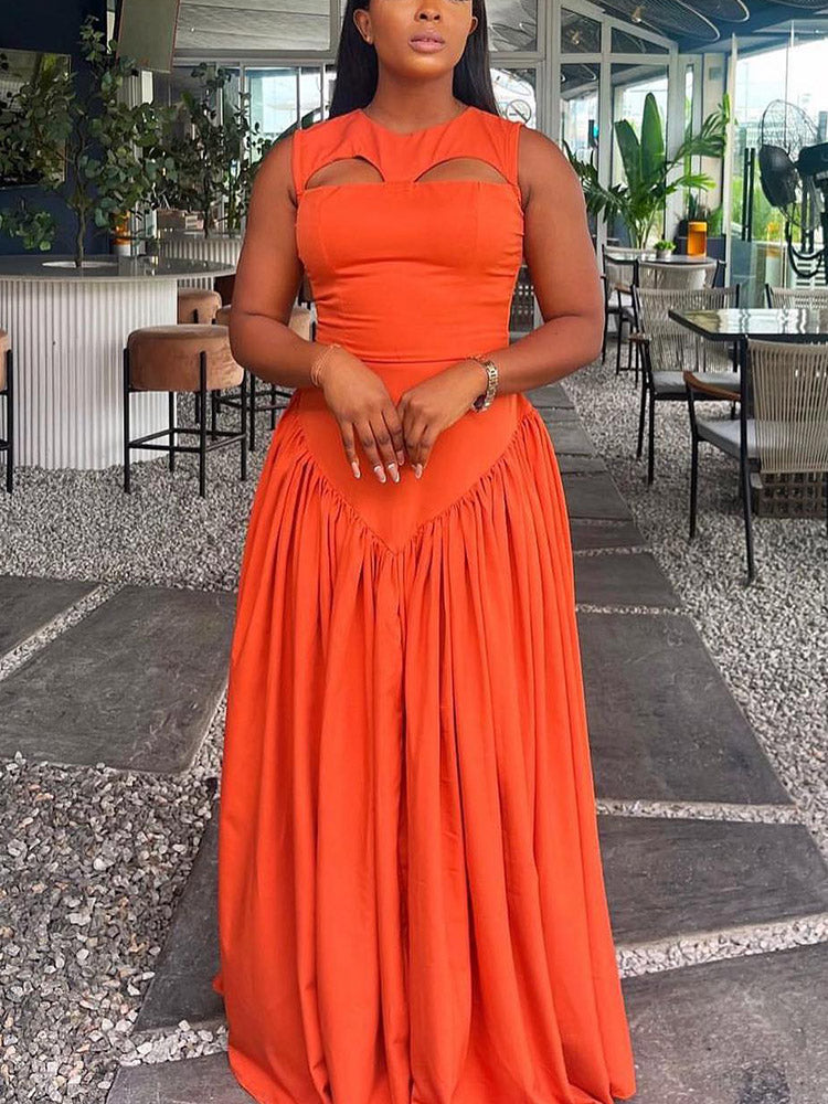 Cutout Flowy Maxi Dress Orange / L