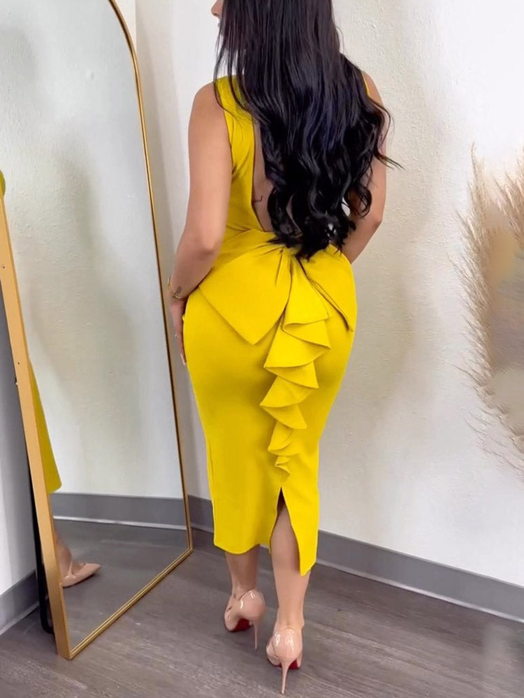 Fabulous Bow Back Dress Yellow / M