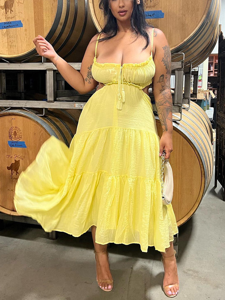 Ruffle Cutout Sundress Yellow / M