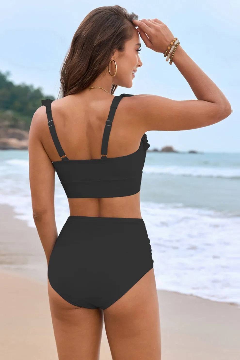 Ruffle Floral Print Swimsuit With Sarong