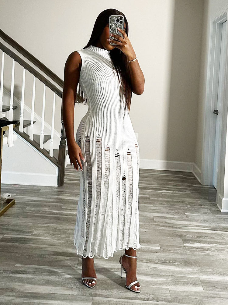 Knit Ripped Dress Black / M