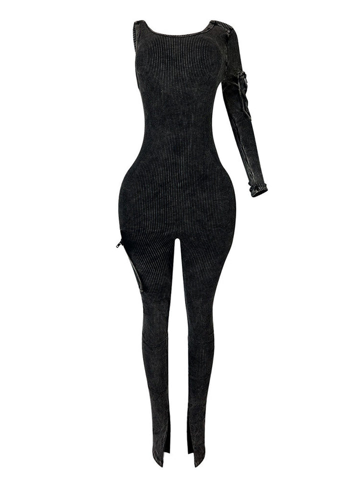 One-Shoulder Washed Jumpsuit *Blue / S