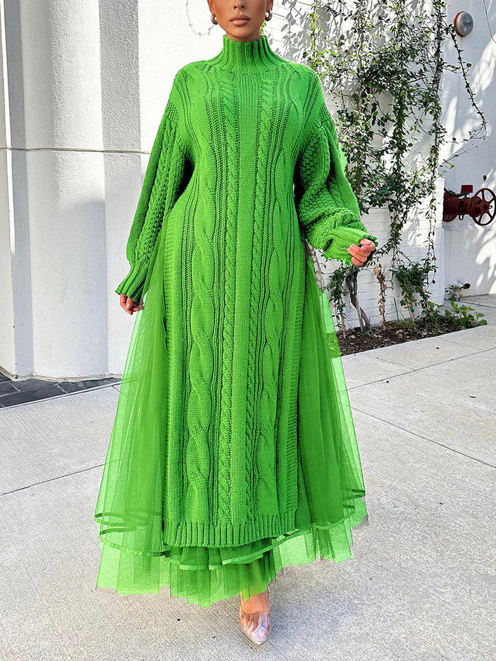 Knit Slit Sweater & Tulle Skirt Set Pink / S