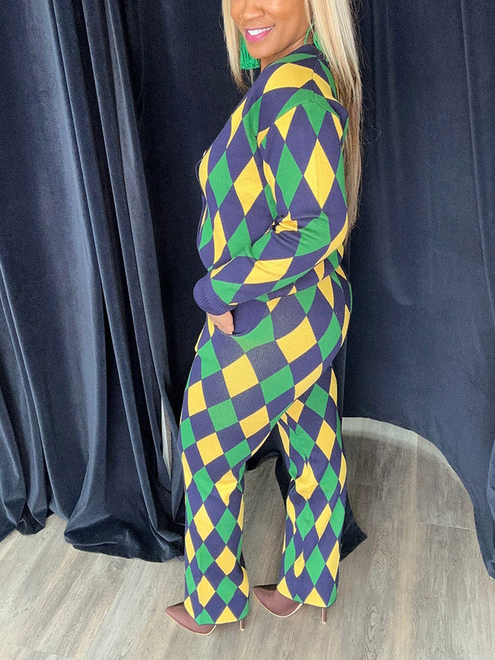 Plaid Knit Set Purple / M