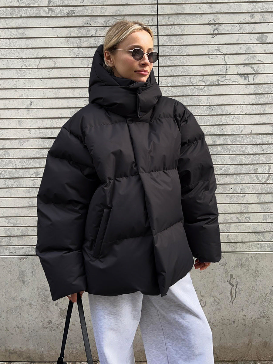 Loose Solid-Color Hooded Cotton Jacket