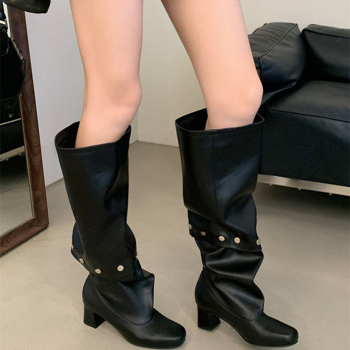 Riveted Detachable Round-Toe Long Boots