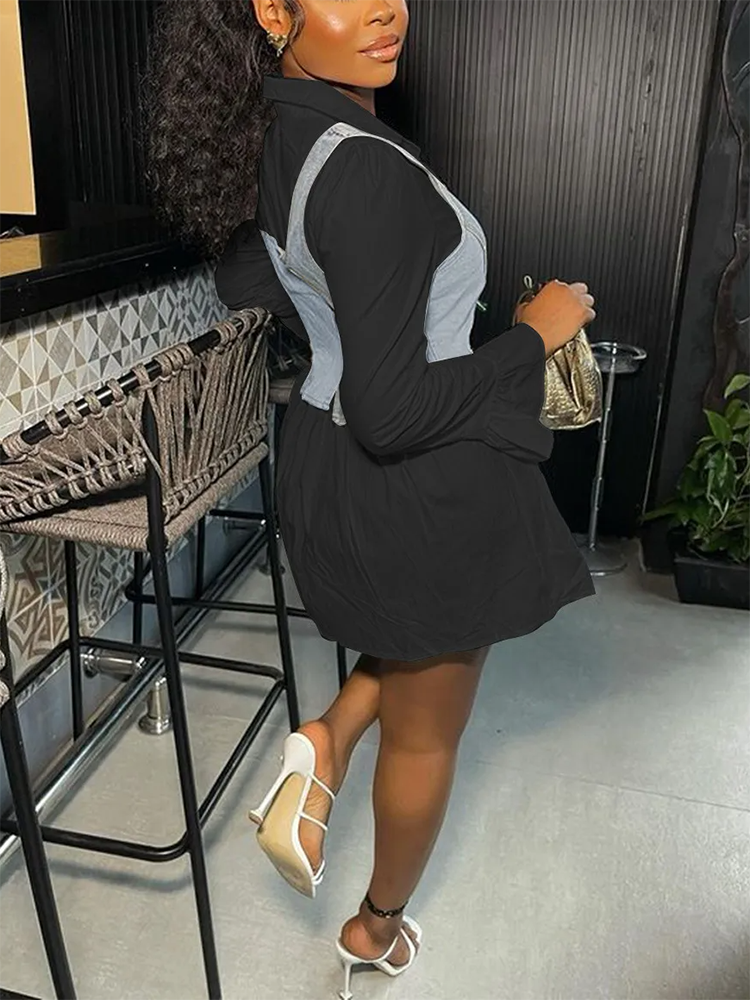 Denim Vest And Shirt Dress Set White / XL
