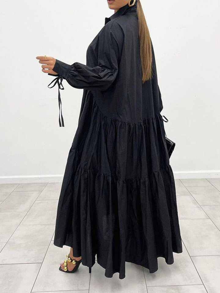 Loose Solid Long Shirt Dress Black / L