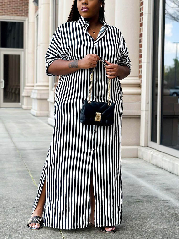 Striped Shirt Dress Black / XL