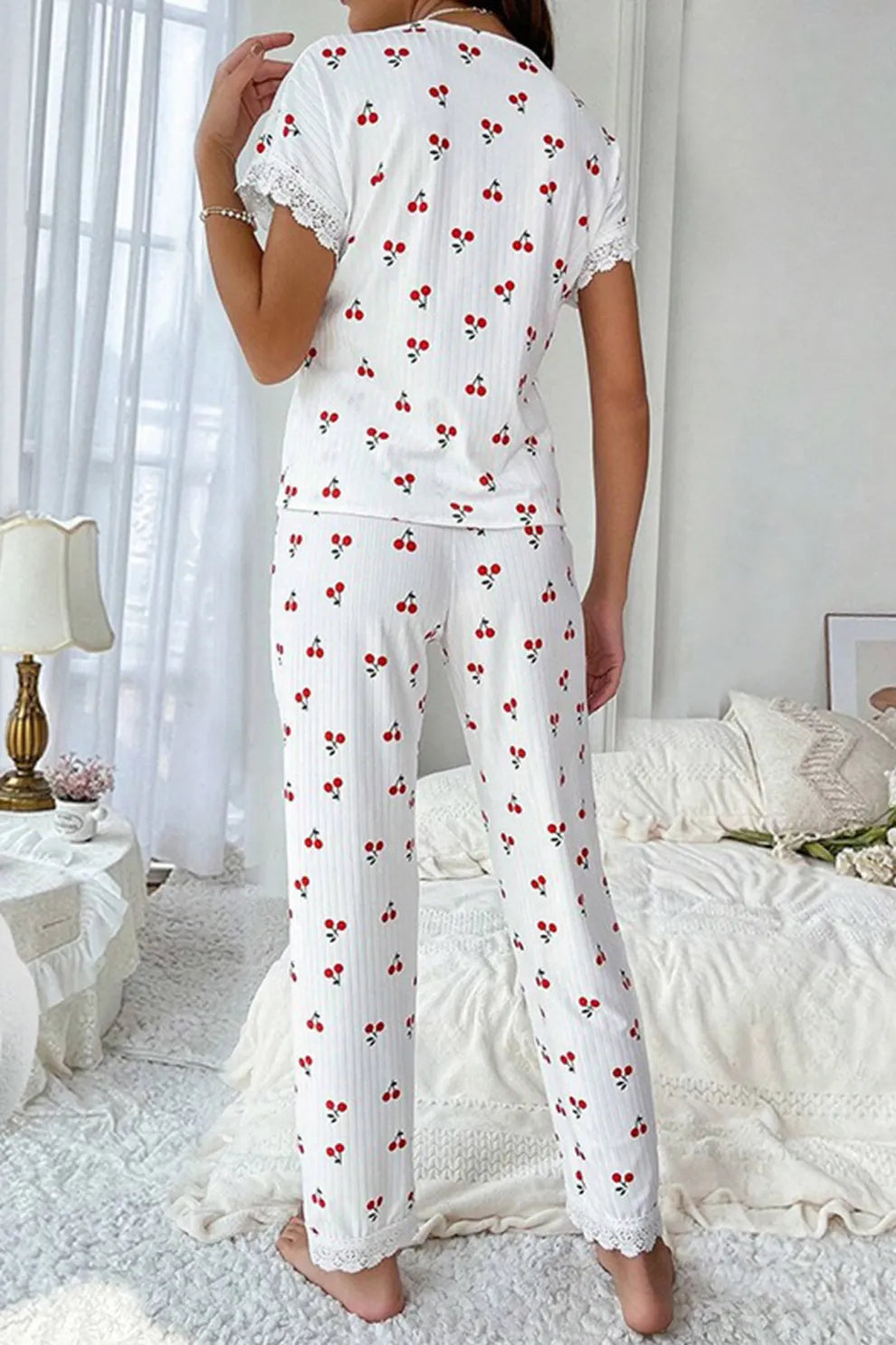 Lace Stitching Short-Sleeved Printed Loungewear